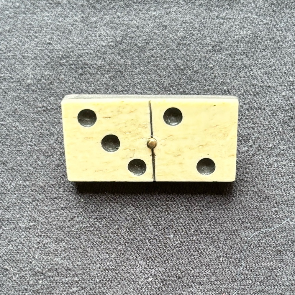 Antique Bovine Bone And Ebony Wood Dominoe Pin/ Brooch Board Game Jewelry